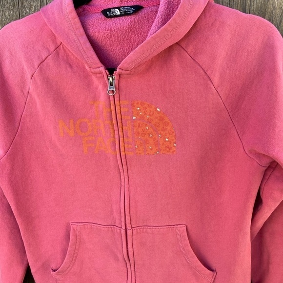 Girl's North Face Pink Logo Full-Zip Hoodie L Cotton Pocket Outdoors Climb Camp - Picture 3 of 14